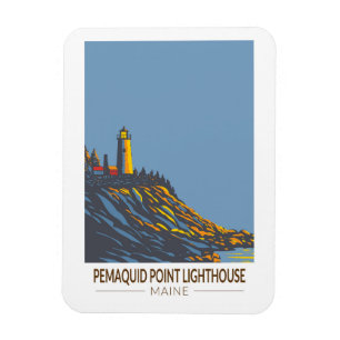 Pemaquid Point fyr Maine Travel Art Vintage Magnet