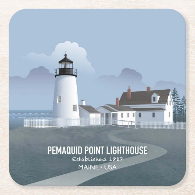 Pemaquid Point Fyren Underlägg Papper Kvadrat (Framsidan)