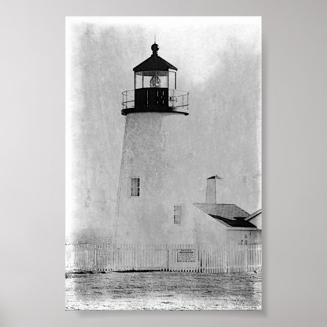 Pemaquid Point Maine Lighthouse B&W Poster Skriv u (Framsidan)