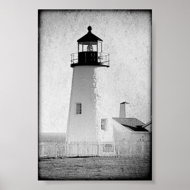 Pemaquid Point Maine Lighthouse Black and White Poster (Framsidan)