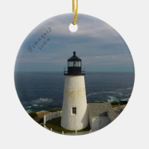 Pemaquid Point Scenia Coastal Maine fyr Julgransprydnad Keramik