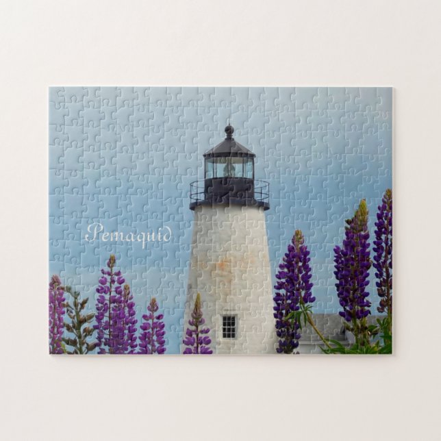 Pemaquid Point Surfa White Coastal Maine Lighthous Pussel (Horisontell)
