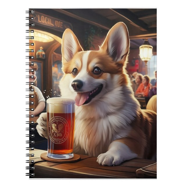 Pembroke Corgi Drinking en öl vid Pub Anteckningsbok (Framsidan)