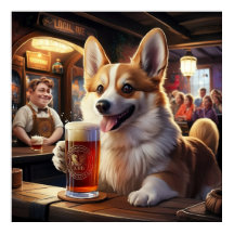 Pembroke Corgi Drinking en öl vid Pub