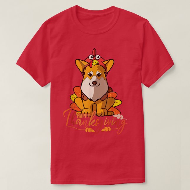 Pembroke Corgi Hund Greets Happy thanksgiving T Shirt (Design framsida)