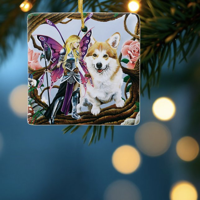 Pembroke Welch Corgi Fairy Fantasy Julgransprydnad Keramik (Skapare uppladdad)