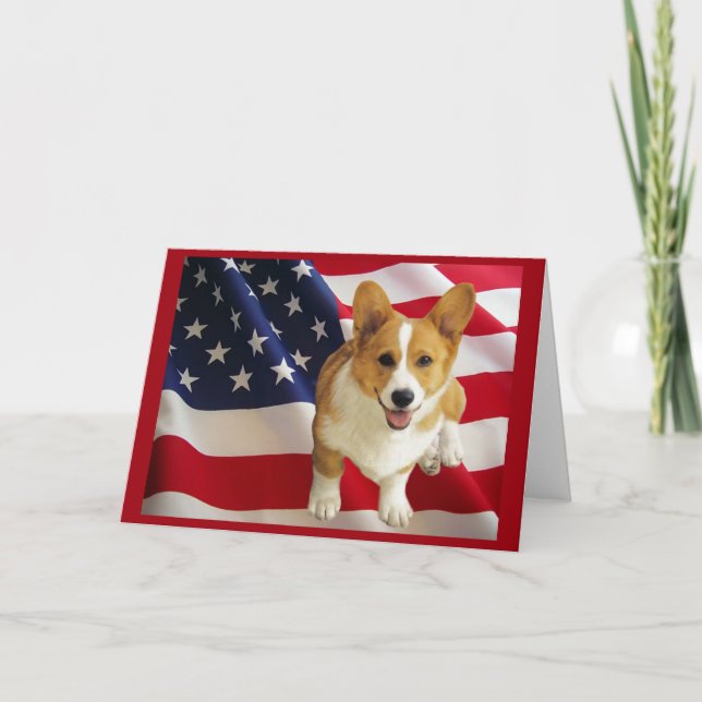 Pembroke Welsh Corgi American Flagga Greeting Card Kort (Framsida)