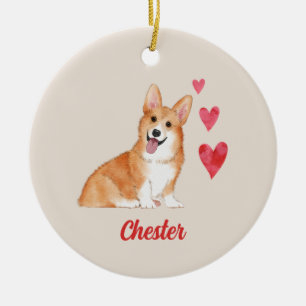 Pembroke Welsh Corgi Anpassade Pet Namn Julgransprydnad Keramik