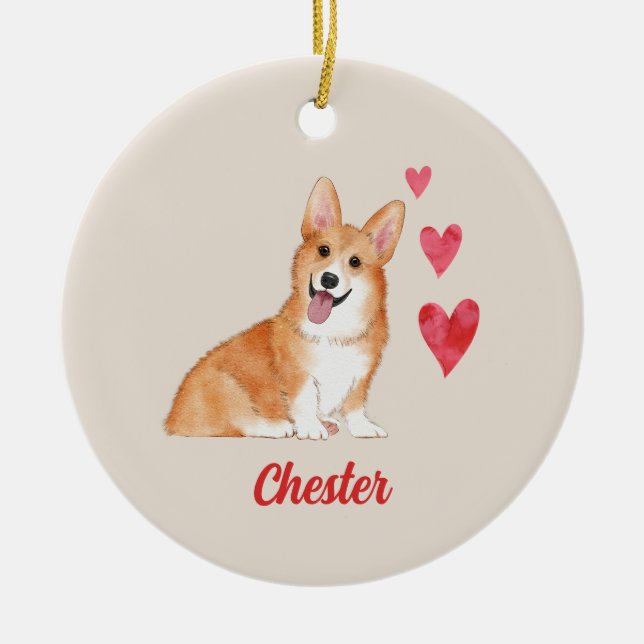 Pembroke Welsh Corgi Anpassade Pet Namn Julgransprydnad Keramik (Framsidan)