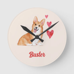 Pembroke Welsh Corgi Anpassade Pet Namn Rund Klocka