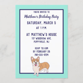 Pembroke Welsh Corgi Anpassningsbar Party Inbjudan