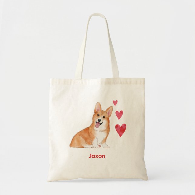 Pembroke Welsh Corgi Anpassningsbar Pet Namn Tygkasse (Framsidan)