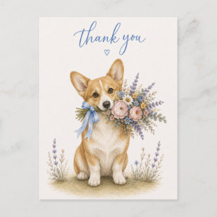 Pembroke Welsh Corgi Blombukett Tack Vykort