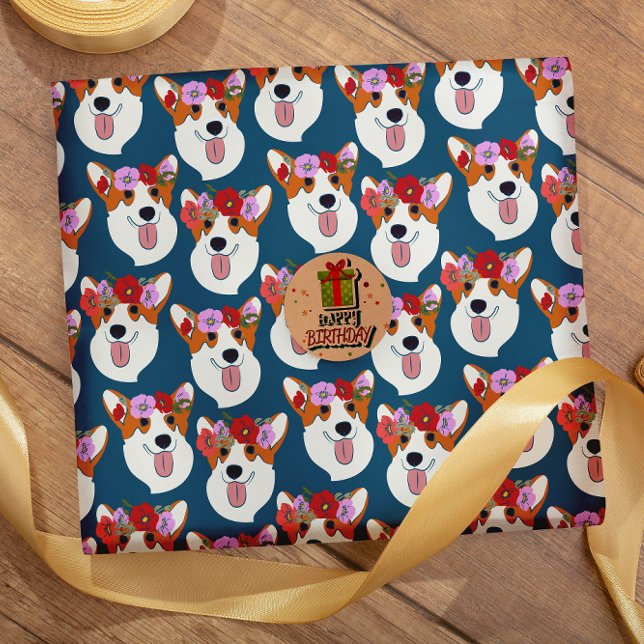 Pembroke Welsh Corgi Blue Tecknad Wrapping Papper Presentpapper (Skapare uppladdad)