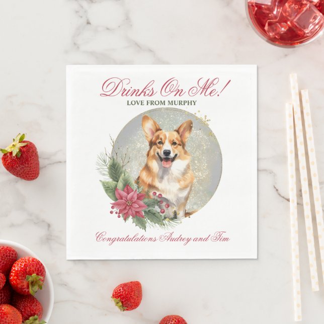 Pembroke Welsh Corgi Bröllop Napkin med foto Pappersservett (Insitu)