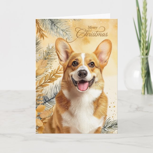 Pembroke Welsh Corgi Dog and Golden Pines Helgkort (Framsida)