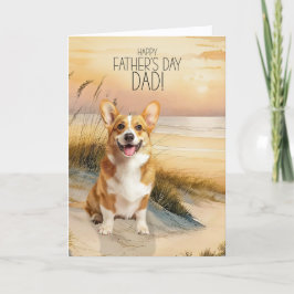Pembroke Welsh Corgi Dog Sunset Beach Father's Day Helgkort