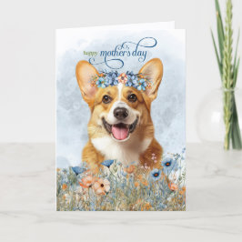 Pembroke Welsh Corgi Dog Wildflowers Mother's Day Helgkort