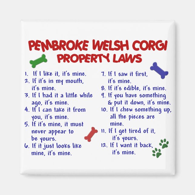 PEMBROKE WELSH CORGI Egendom Laws 2 Magnet (Framsidan)