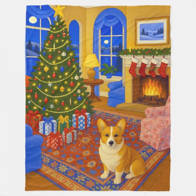 Pembroke Welsh Corgi-helgdag Fleecefilt (Framsidan)