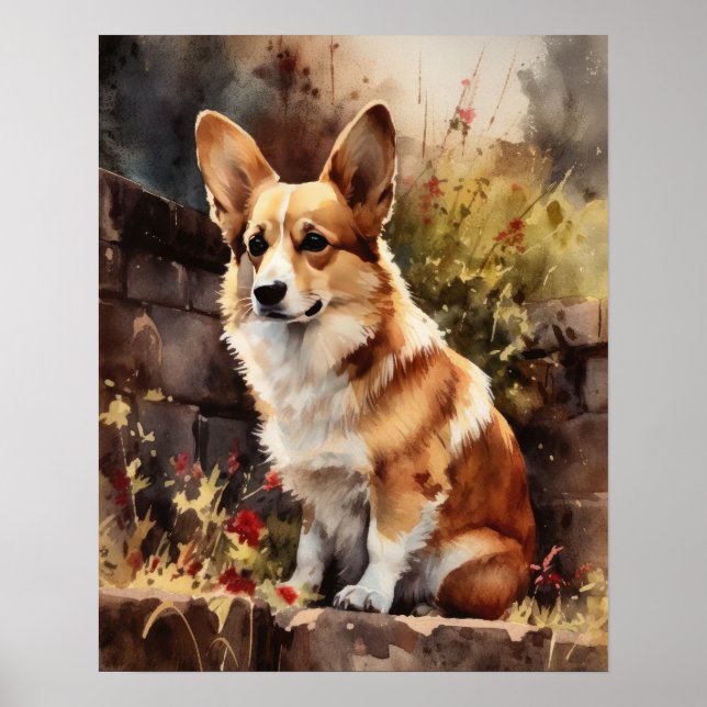 Pembroke Welsh Corgi Hund Art Print Poster (Framsidan)