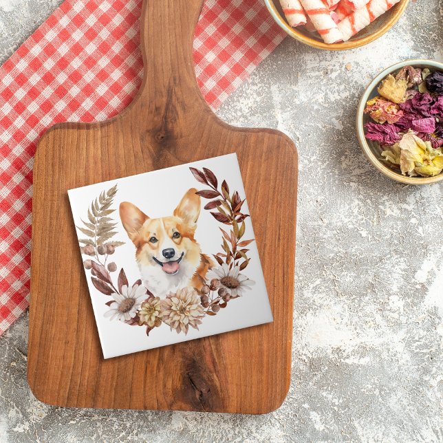 Pembroke Welsh Corgi Hund Autumn Wandeans Kakelplatta (Skapare uppladdad)