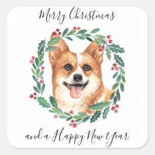 Pembroke Welsh Corgi Hund Elegant God jul Fyrkantigt Klistermärke