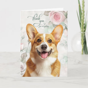 Pembroke Welsh Corgi Hund och Rosa Rosor Tack Kort