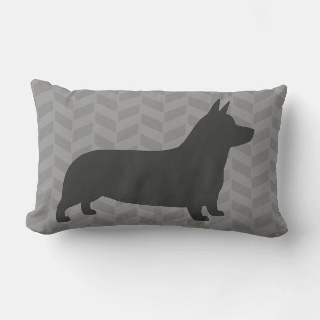 Pembroke Welsh Corgi Hund Silhouette Grått Lumbarkudde (Framsida)