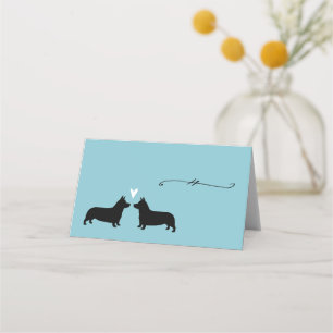 Pembroke Welsh Corgi Hund Silhouettes Bröllop Placeringskort