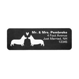 Pembroke Welsh Corgi Hund Silhouettes with Heart Returadress Etikett