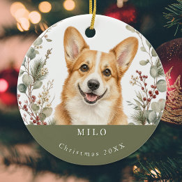 Pembroke Welsh Corgi Hund Vattenfärg Jul Julgransprydnad Keramik