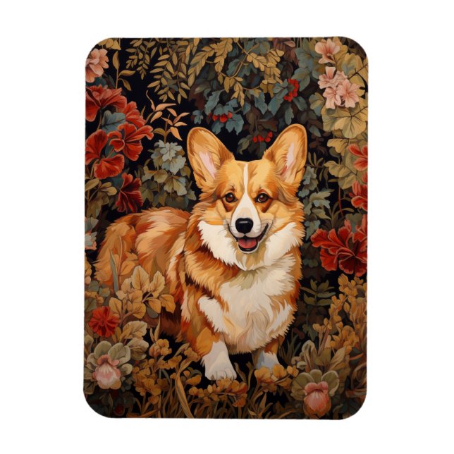 Pembroke Welsh Corgi i en viktoriansk Blomsterträd Magnet (Vertikal)