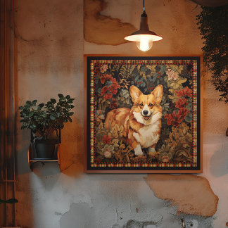 Pembroke Welsh Corgi i en viktoriansk Blomsterträd Poster