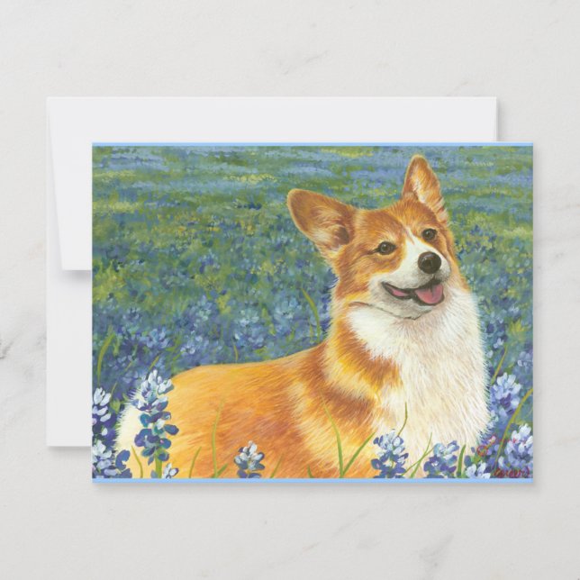 Pembroke Welsh Corgi i Texas Bluebonnet (Framsida)