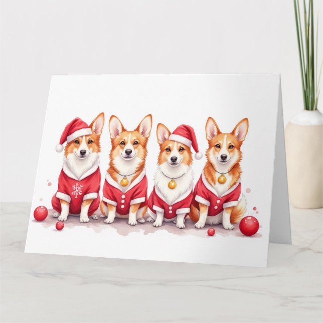 Pembroke Welsh Corgi julklänning tomtehatt Kort (Framsida)