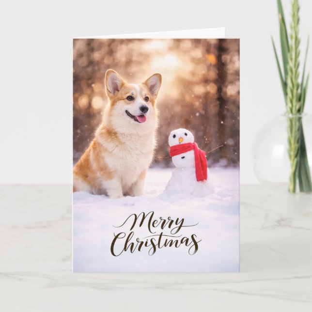 Pembroke Welsh Corgi Julsnöman Helgkort (Framsida)