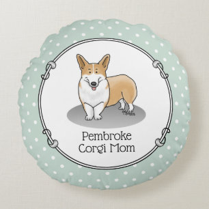 Pembroke Welsh Corgi Mamma (röd 1) Hund Cute Rund Kudde