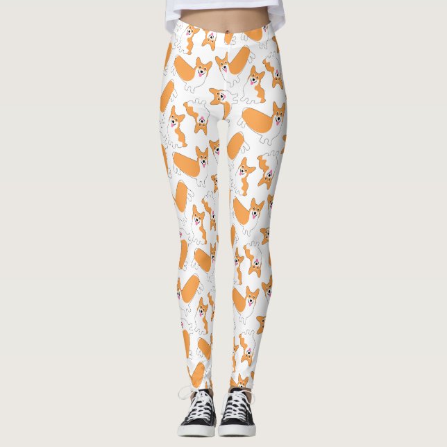 Pembroke Welsh Corgi Mönster Leggings (Framsida)