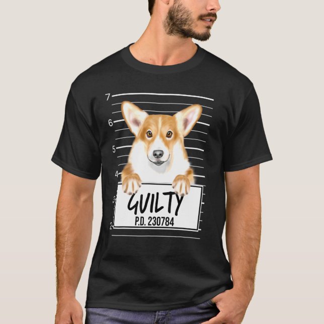 Pembroke Welsh Corgi Mugshot Guilty Hund T Shirt (Framsida)
