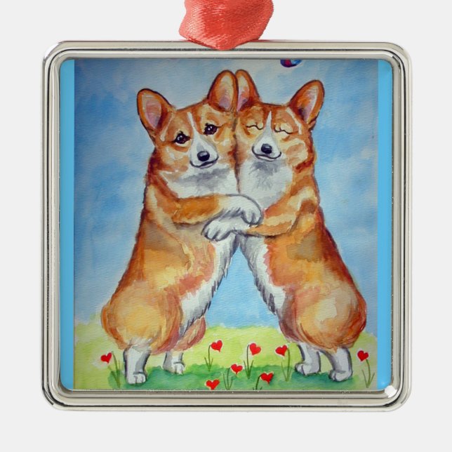 Pembroke Welsh Corgi Ornament Square Premium (Framsidan)