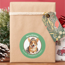 Pembroke Welsh Corgi på Winter Hat-julen Runt Klistermärke