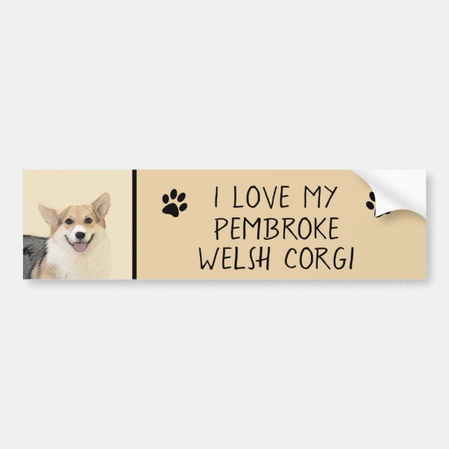 Pembroke Welsh Corgi Painting - Original Hund Art Bildekal (Framsidan)