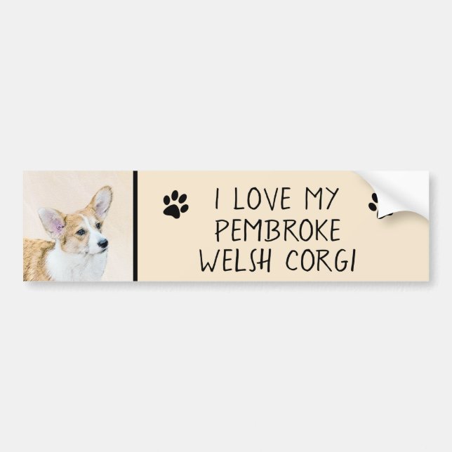 Pembroke Welsh Corgi Painting - Original Hund Art Bildekal (Framsidan)