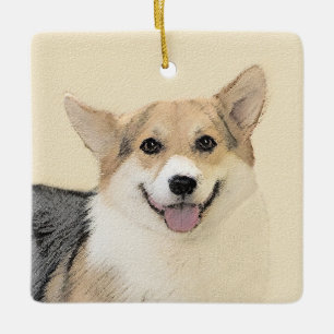 Pembroke Welsh Corgi Painting - Original Hund Art Julgransprydnad Keramik