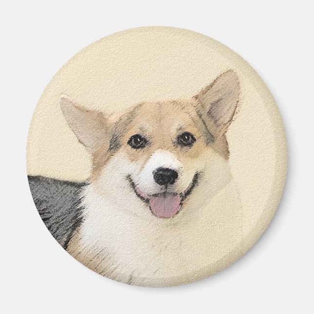 Pembroke Welsh Corgi Painting - Original Hund Art Magnet (Framsidan)
