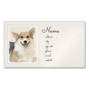 Pembroke Welsh Corgi Painting - Original Hund Art Magnetiska Visitkort