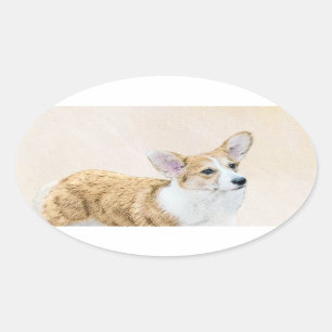 Pembroke Welsh Corgi Painting - Original Hund Art Ovalt Klistermärke