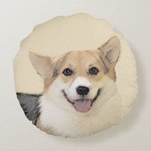 Pembroke Welsh Corgi Painting - Original Hund Art Rund Kudde