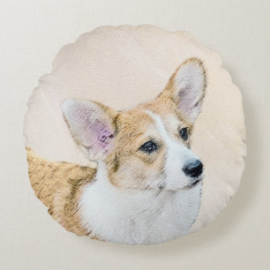 Pembroke Welsh Corgi Painting - Original Hund Art Rund Kudde